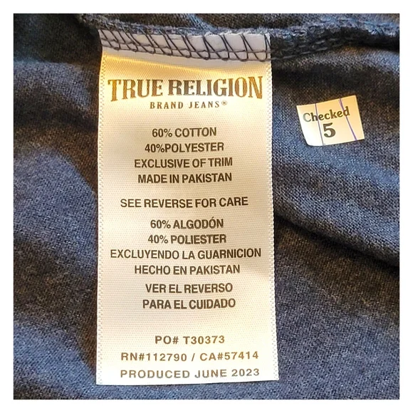 True Religion Hooded Henley Shirt Dark Blue Heathered Cotton Blend Size Medium